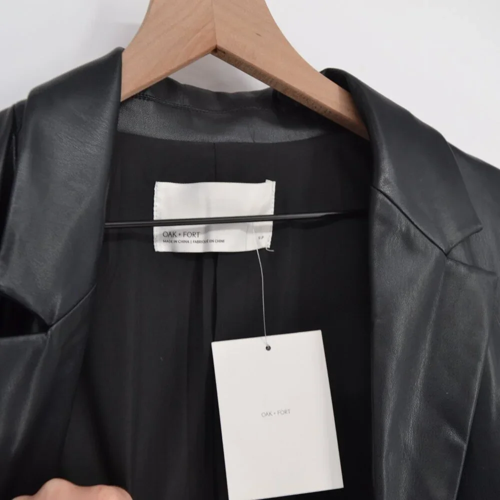 NEW Oak + Fort Oversized Blazer Jacket Faux Leather Two Button in Black Womens S